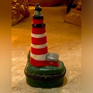 Ceramic Light House Hinged Trinket Box 3.75" Inches Tall